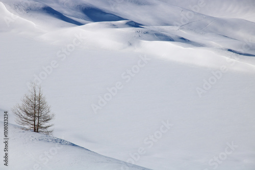 paysage de neige autour du lac Besson à l'Alpe d'Huez en Isère en hiver, hiver en février photo