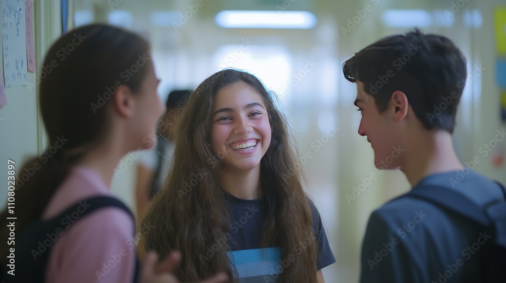 Obraz premium students communicating and laughing at school