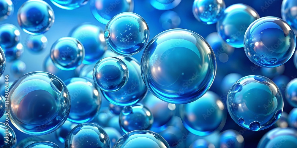 Abstract Blue Spheres 3D Render of Glossy Bubbles, Depth of Field Composition, Abstract Background, Science Concept Keywords Bubbles, 3D render Abstract Blue Spheres 3D Render of Glossy Bubbles, Depth of Field Composition, Abstract Background, Science Concept Keywords Bubbles, 3D render