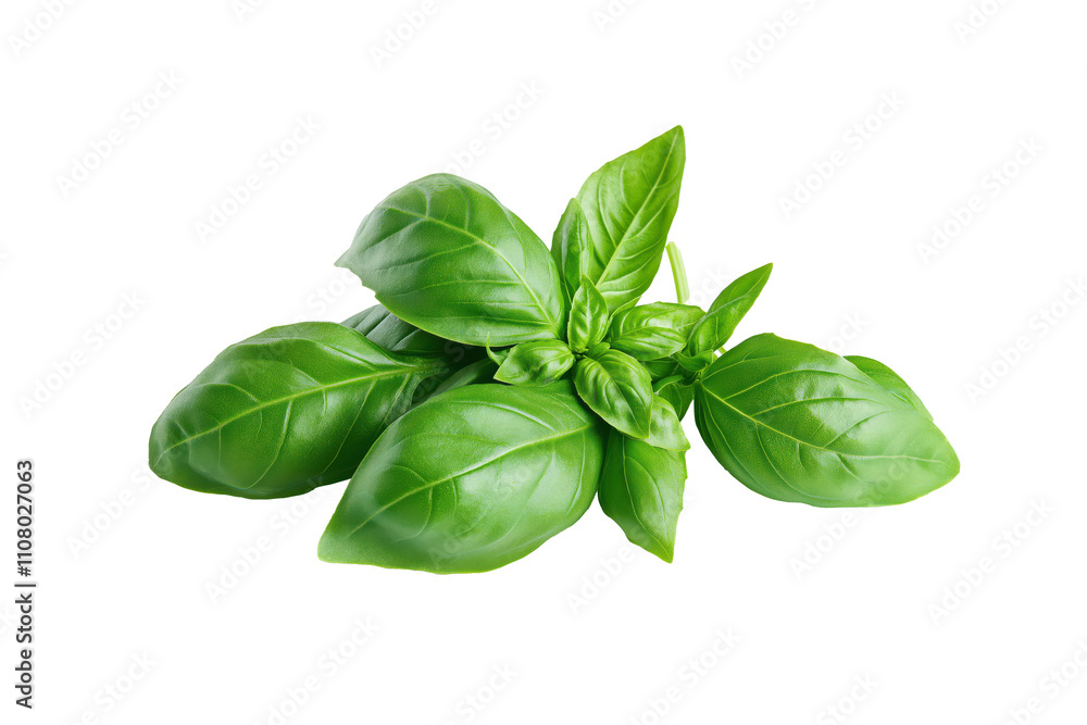 Fototapeta premium A bunch of fresh green basil leaves isolated on transparent