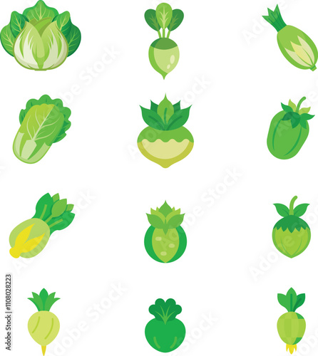  Collection of asian vegetables. Set of fresh delicious vegetarian products, exotic cooking ingredients, healthy food. Bundle of hand-drawn cartoon isolated vector illustrations.