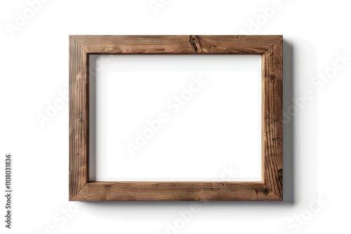 Photo frame mockup on white background with wooden frame. photo