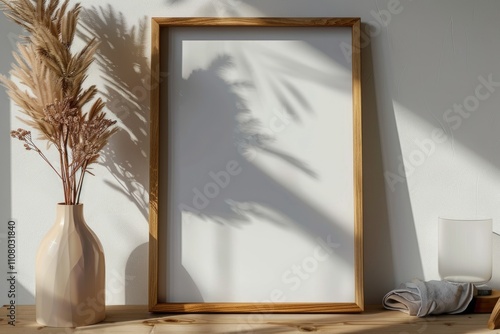 Wallpaper Mural Photo frame mockup on white background with wooden frame. Torontodigital.ca