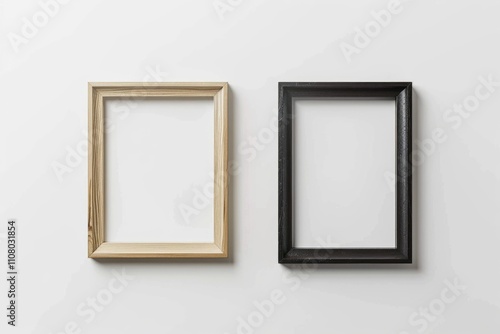Photo frame mockup on white background with wooden frame.
