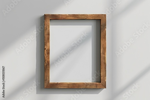 Photo frame mockup on white background with wooden frame. photo