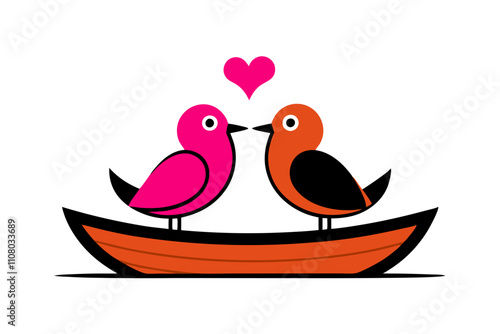 Romantic Love Birds on Wooden Boat Clipart.