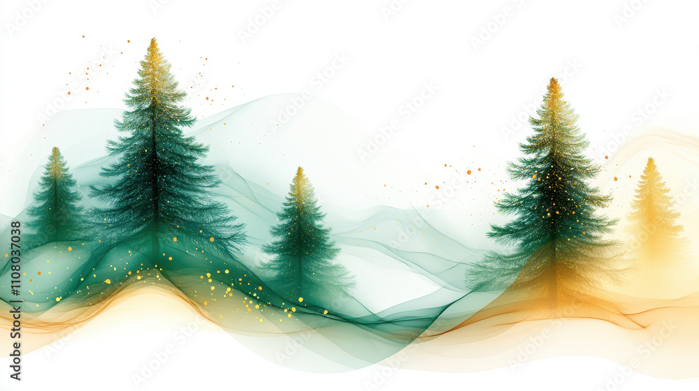 Fototapeta premium A serene abstract landscape featuring misty trees and flowing colors, perfect for nature-themed projects and creative designs.