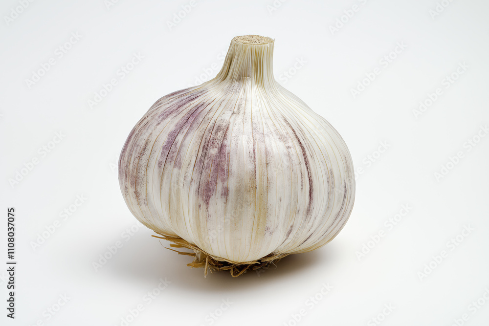 Obraz premium A white and purple garlic bulb is sitting on a white background