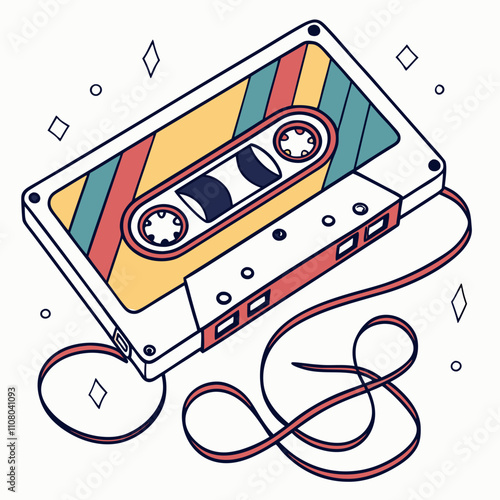 Retro cassette tape with vibrant colors.