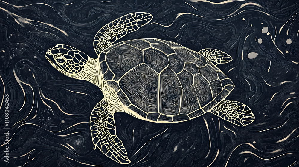 Fototapeta premium Turtle line art. Aquatic. Illustration