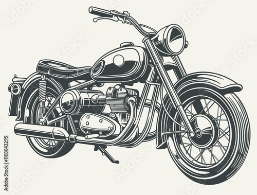 Art & Illustration classic motorcycle drawing vector outline