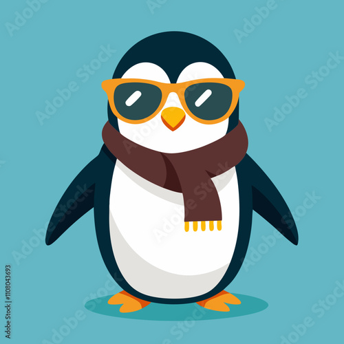 Penguin wearing a scarf and sunglasses.