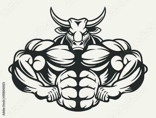 Art & Illustration buffalo bull muscle workout gym outline drawing vector