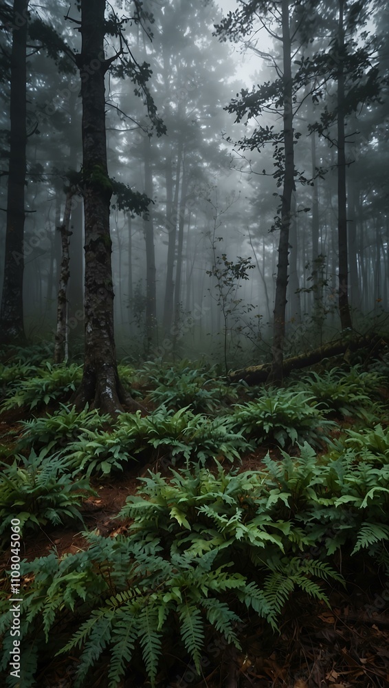 Fototapeta premium Mysterious foggy forest landscape.