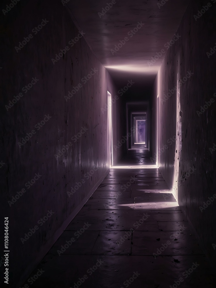 Obraz premium Mystical corridor with violet light, evoking wonder.