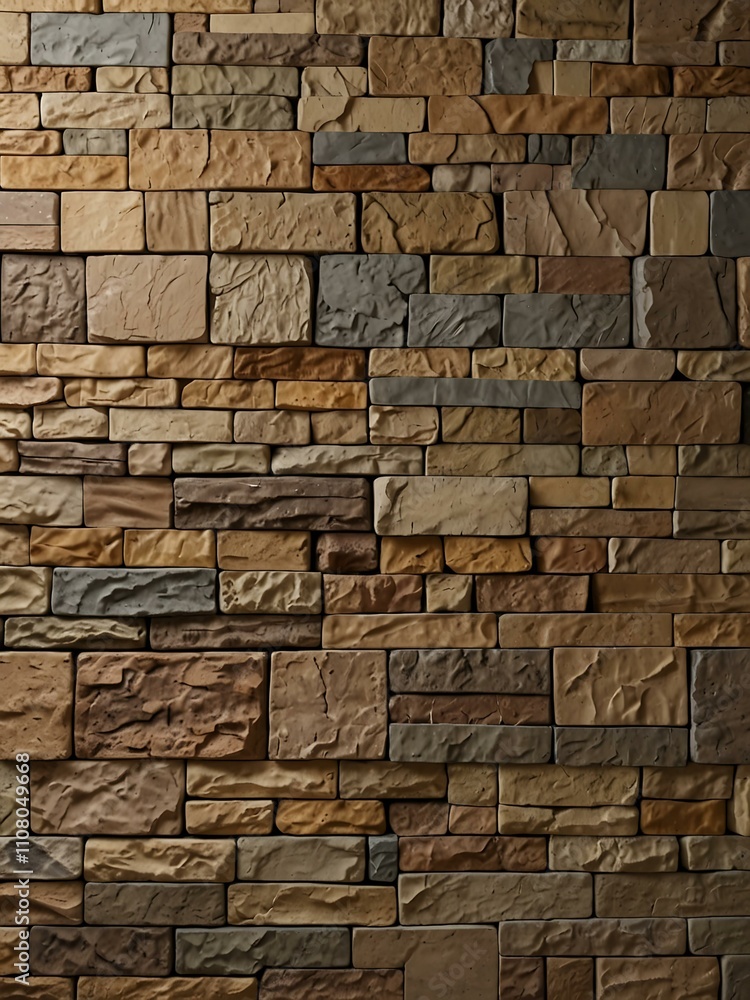 Obraz premium Natural stone wall with beige, gray, and brown tones, exhibiting a modern design suitable for both indoor and outdoor applications.