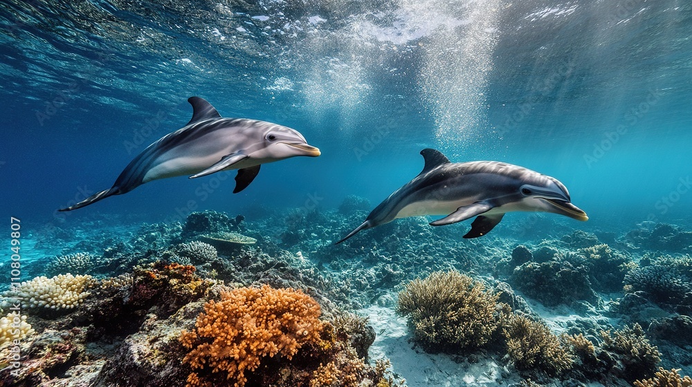 Naklejka premium Marine wildlife conservation, protecting habitats, ocean ecosystems, preservation focus.
