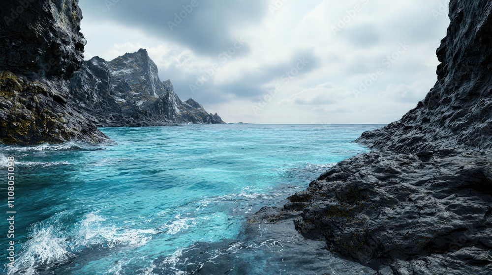 Obraz premium Coastal cliffs and turquoise waters scenic landscape photography nature's beauty dramatic environment wide-angle perspective