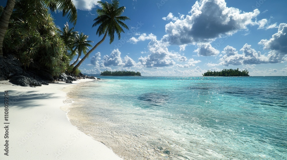 Fototapeta premium Tropical beach adventure stunning shoreline scenic photography serene environment coastal viewpoint relaxation concept