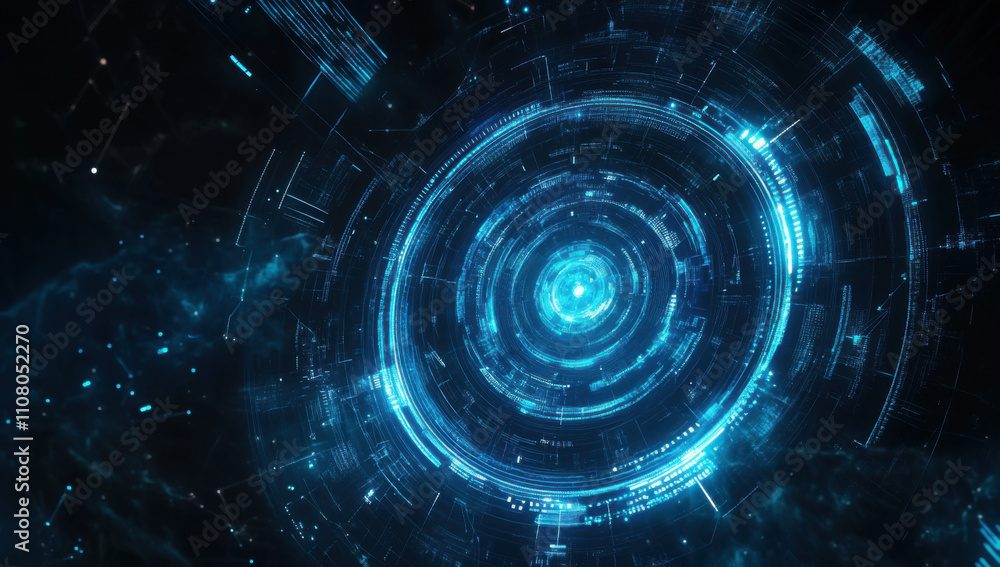 Fototapeta premium Blue digital technology background with mechanical elements and circuit board 