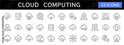 Cloud computing thin line icons set. Cloud service, database, server editable stroke icon. Vector