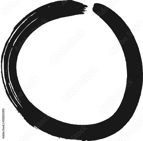 Black brushstrokes forming an enso zen circle symbolizing enlightenment, strength, elegance, the universe, and the void, expressing a moment when the mind is free to let the body create