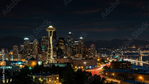 Wallpaper Mural Nighttime cityscape of Seattle. Torontodigital.ca