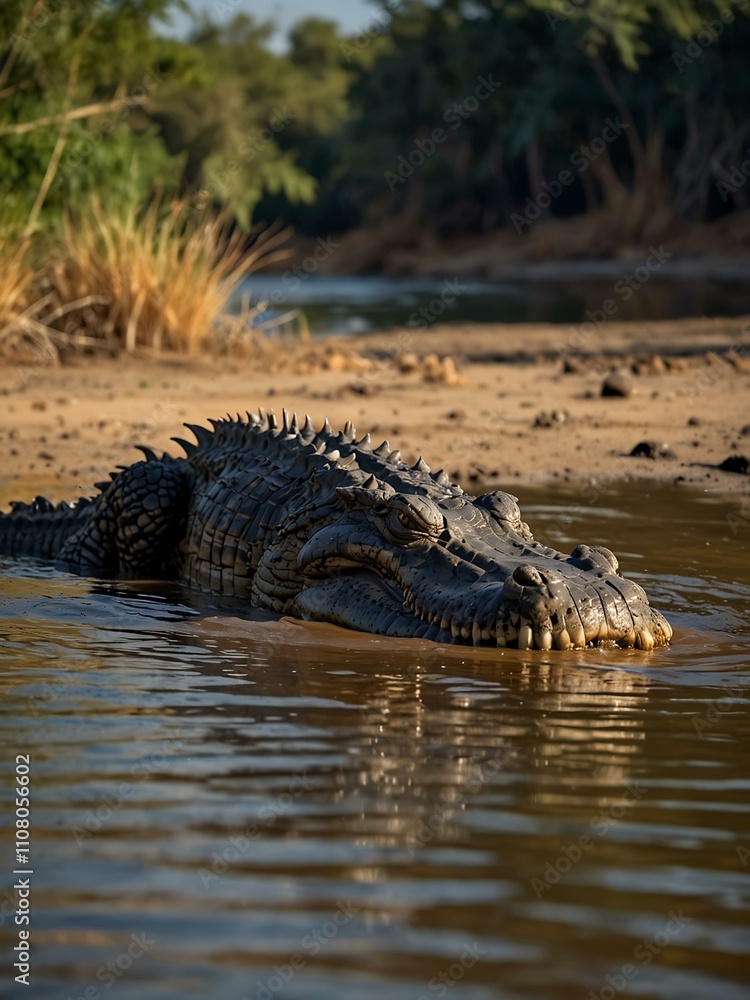 Fototapeta premium Nile crocodile in its habitat.
