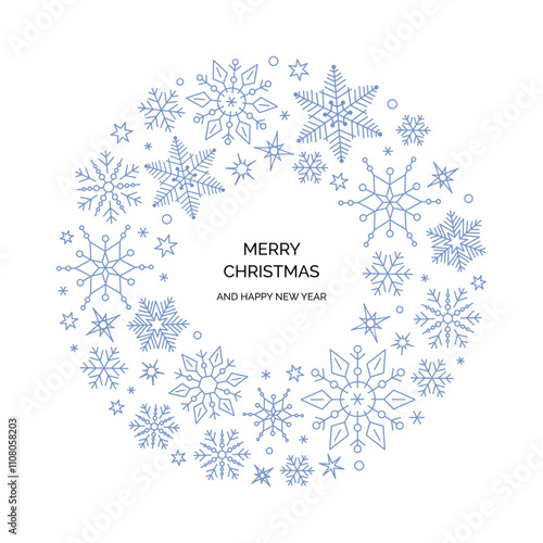 Merry Christmas modern card with snowflakes greeting on white background