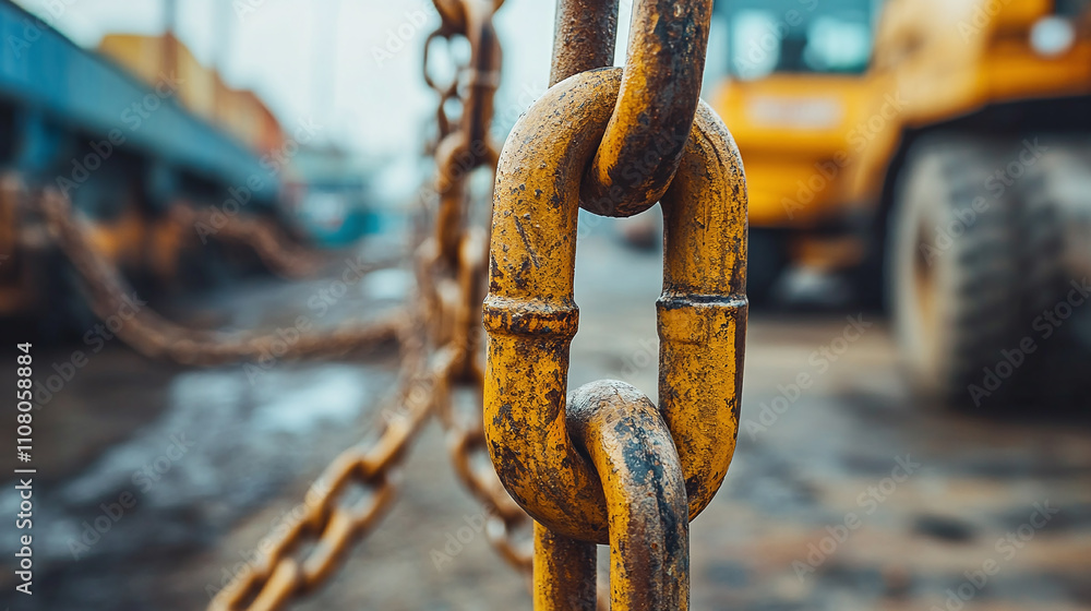 Securing Chain Close-up of a steel chain securing a heavy object to a trailer ...