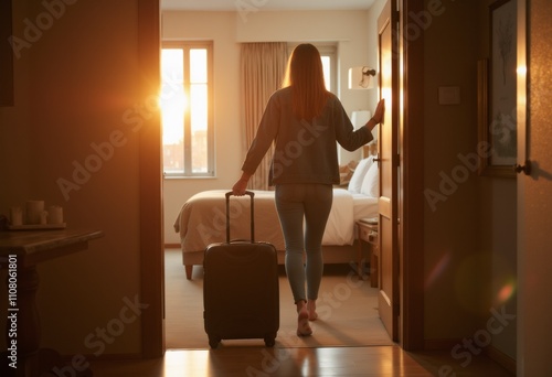 The girl returned home with a suitcase