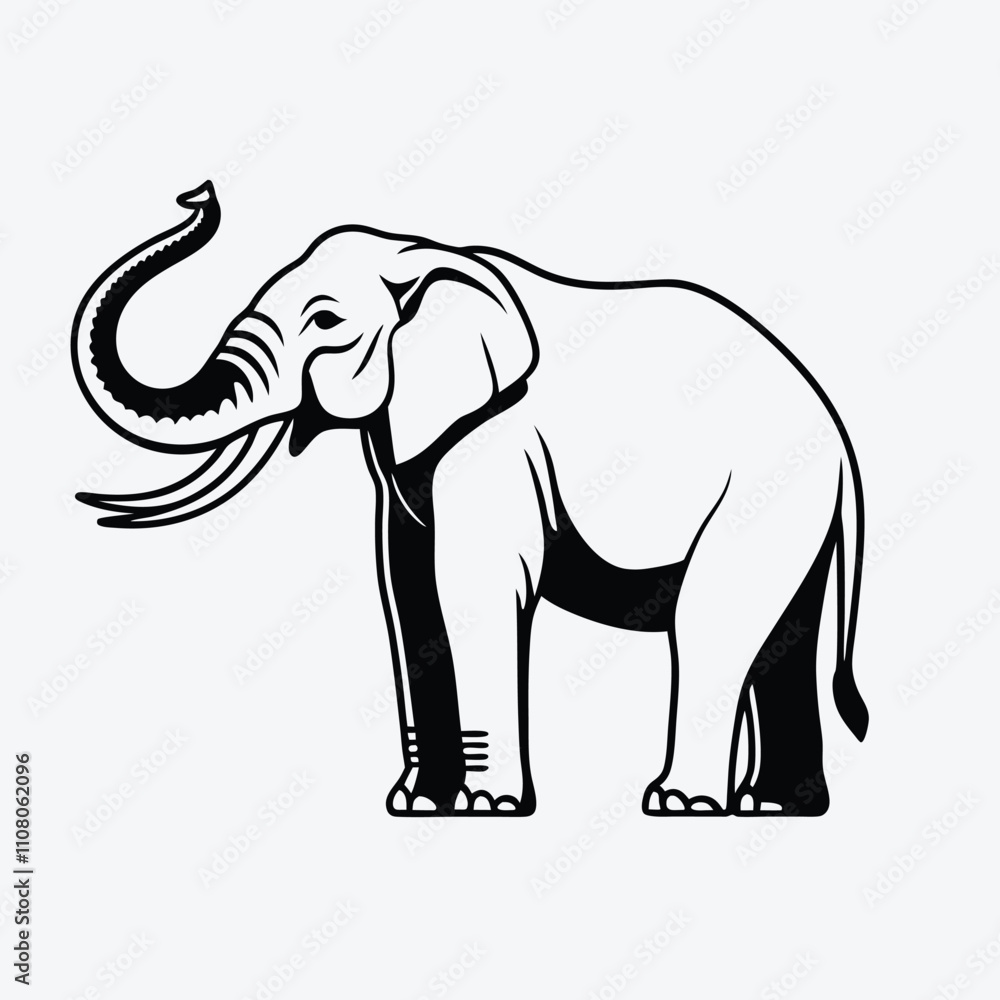 Fototapeta premium Elephant Silhouette White background illustration Generative Ai