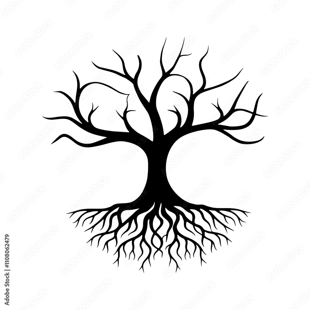 Obraz premium Dry tree silhouette with roots