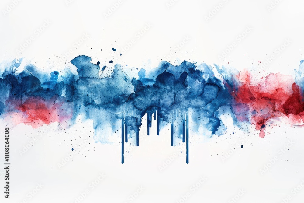 Fototapeta premium Bright watercolor stain drips on white background for text banner