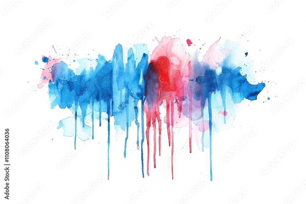 Fototapeta premium Bright watercolor stain drips on white background for text banner