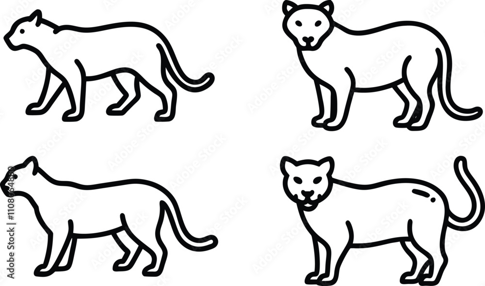 Fototapeta premium A sleek black panther illustration featuring four different poses