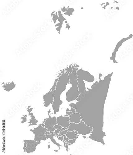 Europe Map Grey, Europe countries, Europe countries Map, Border line of European, Geographic Map