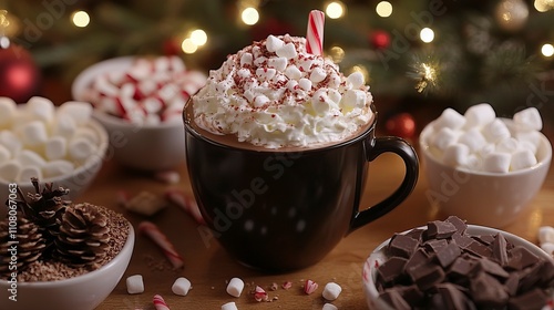 Hot Cocoa Bar Setup with Festive Toppings Holiday Baking & Comfort Foods ,Winter seasson, Happy New Year, Happy christmass