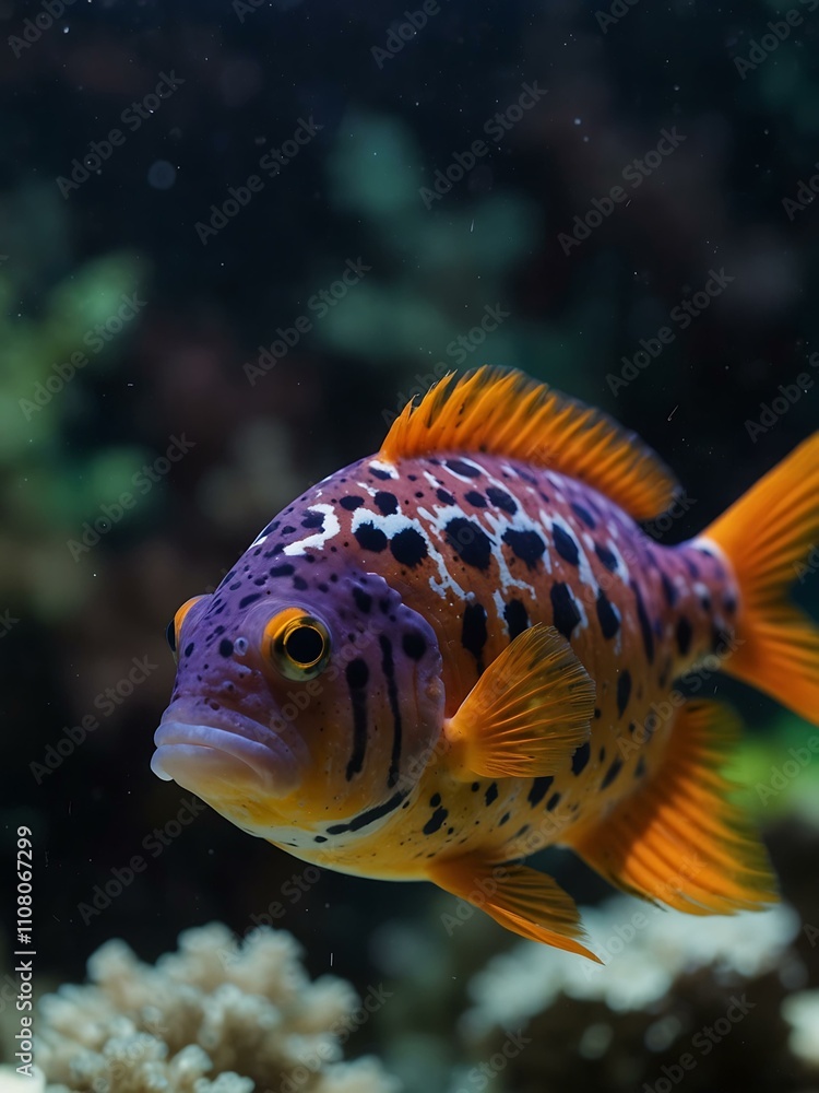 Obraz premium Orange fish with purple spots in an aquarium.
