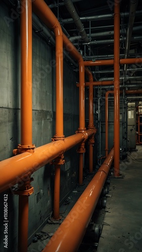 Wallpaper Mural Orange industrial pipes running along a corridor. Torontodigital.ca