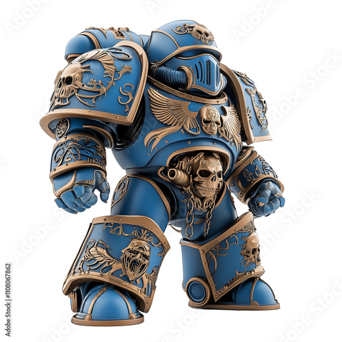 Minion in Space Marine armor on transparent background, PDF.