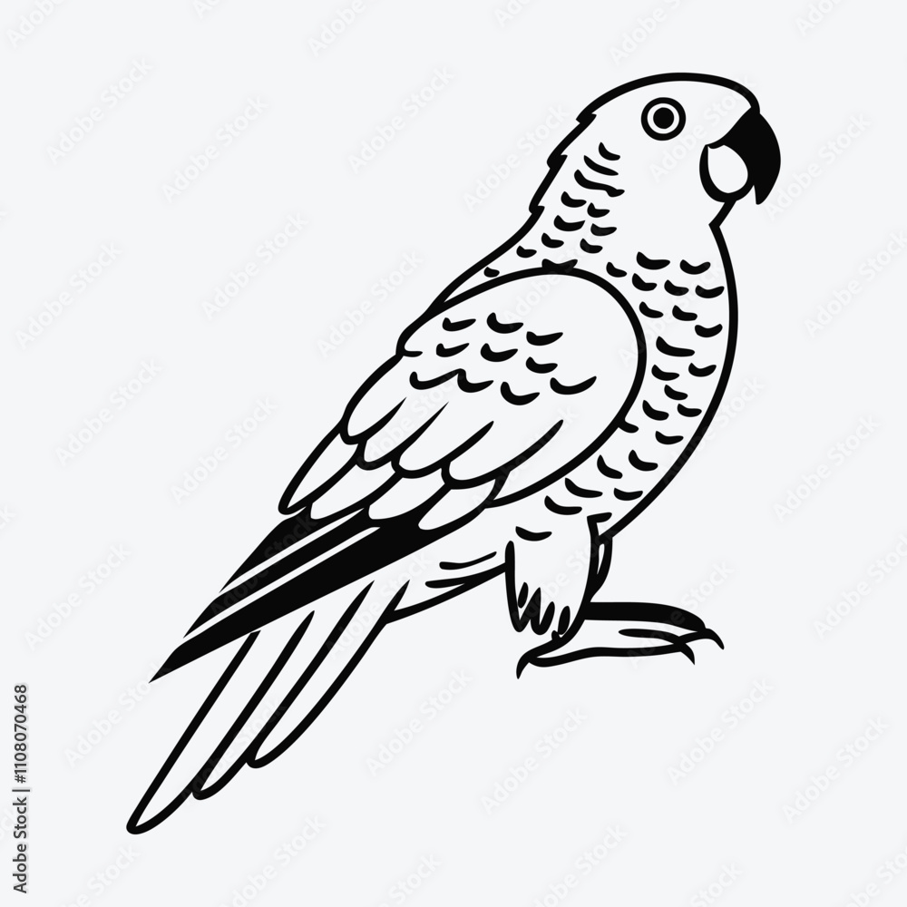 Obraz premium African Grey Parrot line art White background illustration Generative Ai