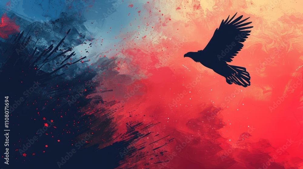 Fototapeta premium A silhouette of a bird against a colorful abstract background.
