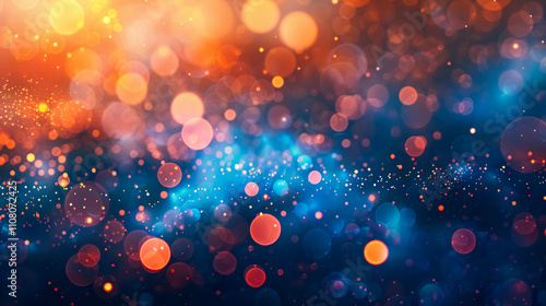 Abstract Background with Bokeh Defocused Lights Blue Orange Colors: Background with bokeh lights in blue and orange.