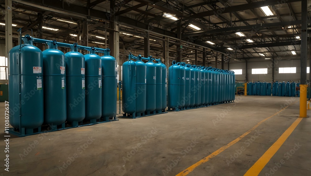 Obraz premium Oxygen cylinder storage warehouse.