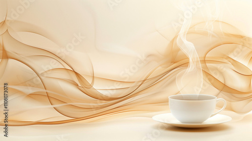 Steaming coffee cup with abstract flowing background