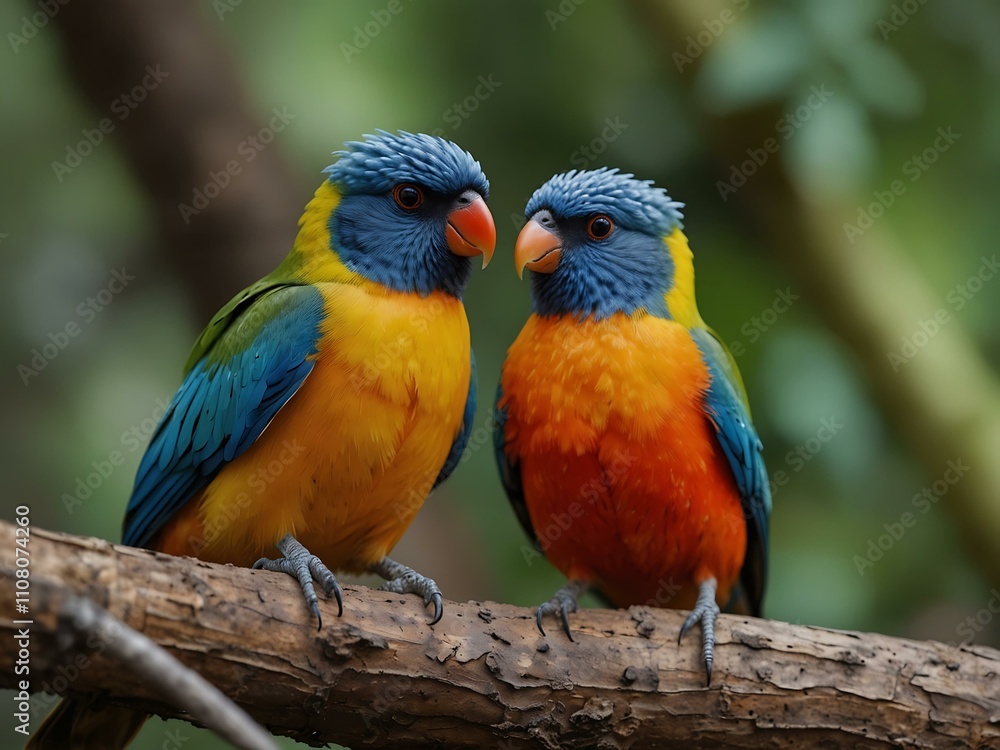 Obraz premium Pair of colorful birds sitting together.