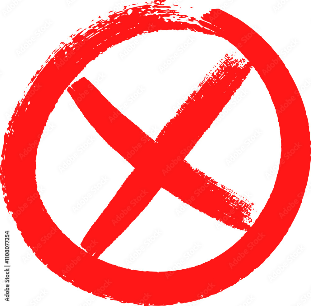 Obraz premium Red cross sign painted with a brushstroke style, representing concepts like cancel, stop, negative, or wrong, isolated on a white background