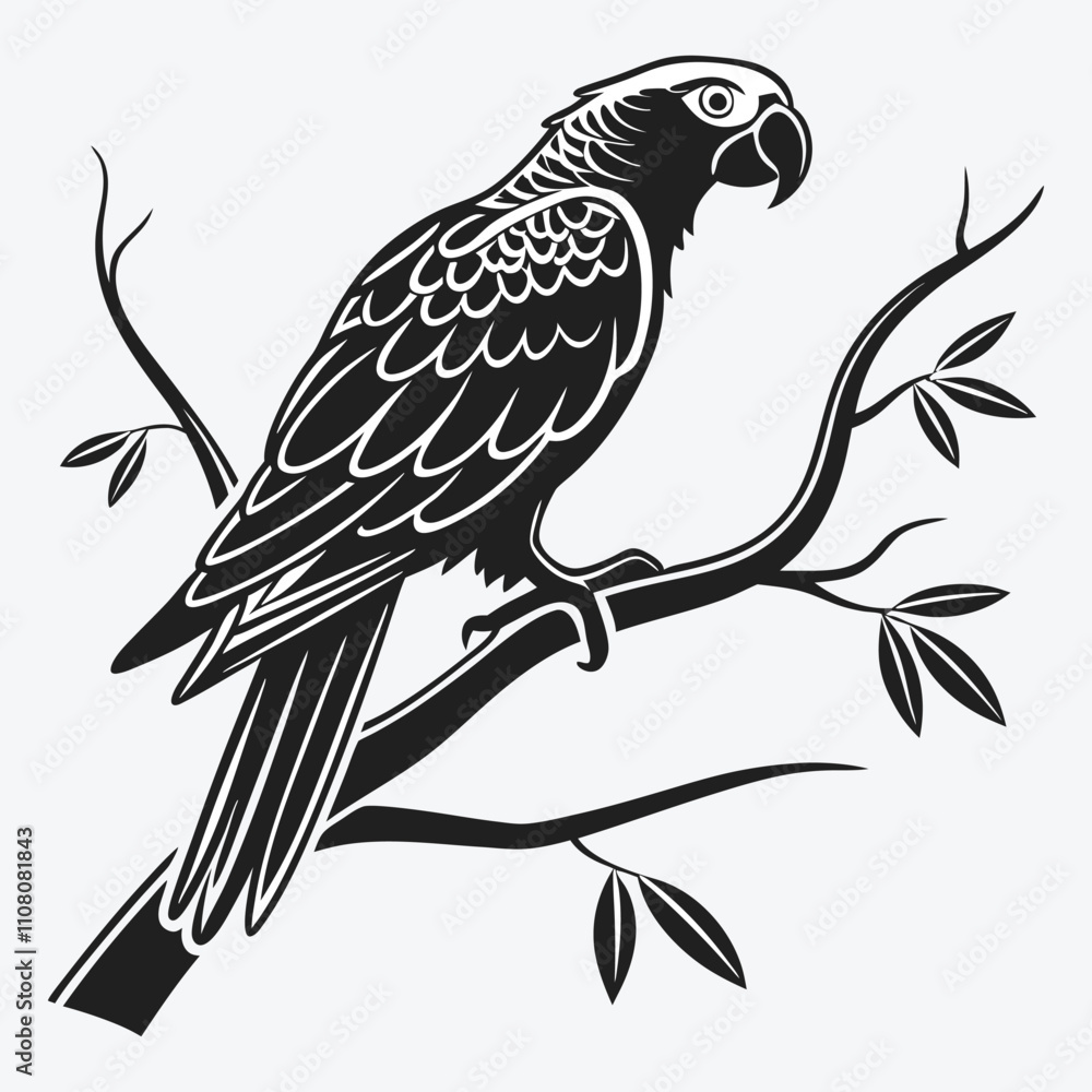 Obraz premium African Grey Parrot vector White background illustration Generative Ai
