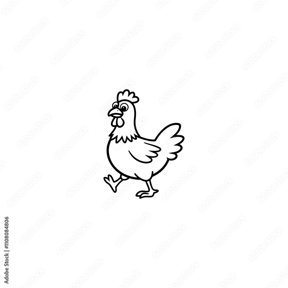 Fototapeta premium Chicken cartoon type silhouette, chicken line art silhouette, Hen vector line art illustration, healthy rooster silhouette, rooster line art, chicken silhouette icon